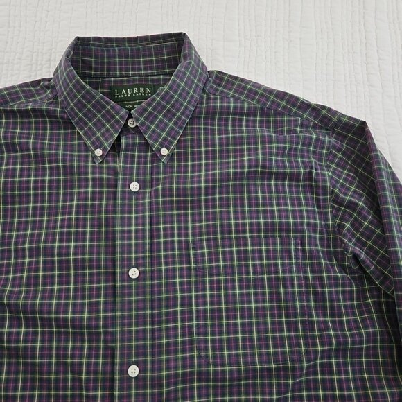 Ralph Lauren Green Label Shirt Men's 17 1/2 32/33 No Iron Plaid Green Blue EUC - Picture 7 of 15